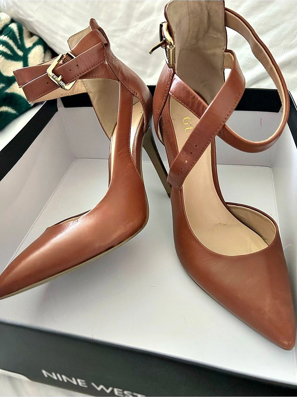Guess Pointed Toe Strappy Heels in Brown Like New